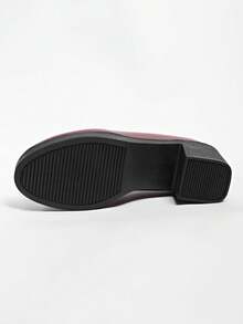 British Style Chain-Decor Slip-On Loafers, Square Toe Thick Heel Work Flats - Burgundy - View 9