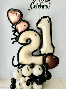 10pcs/Set 40inch (Approx. 101cm) Huge 0-9 Number Cartoon Balloons, Cartoon Balloons, Black & White Balloons, Aluminum Foil Polyester Balloons, White/Pink/Light Blue/Caramel/Cream/Cow Print Foil Balloons, For Birthday Party Decorative Balloon Props - Multicolor - View 6