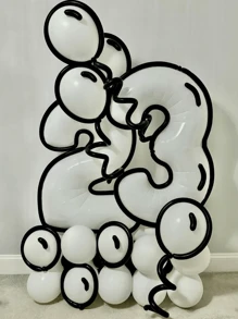 10pcs/Set 40inch (Approx. 101cm) Huge 0-9 Number Cartoon Balloons, Cartoon Balloons, Black & White Balloons, Aluminum Foil Polyester Balloons, White/Pink/Light Blue/Caramel/Cream/Cow Print Foil Balloons, For Birthday Party Decorative Balloon Props - Multicolor - View 5