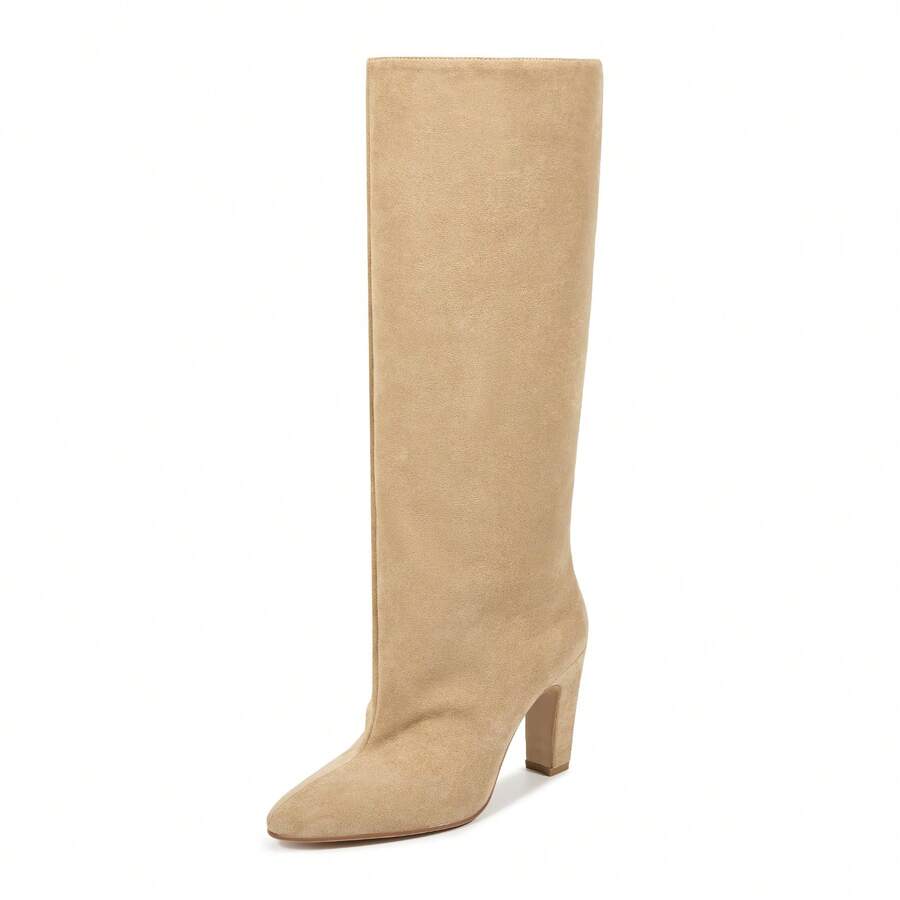 Wide Calf Knee High Boots For Women Chunky Heel Boots Slouchy Boots Long Boots Tall Boots - Apricot - View 1