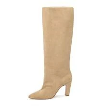 Wide Calf Knee High Boots For Women Chunky Heel Boots Slouchy Boots Long Boots Tall Boots - Apricot - View 3