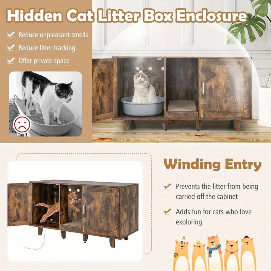 Large Cat Litter Box Enclosure Furniture Wooden Kitty Washroom Hidden