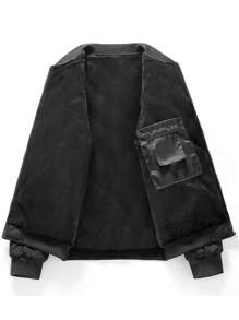 Męska kurtka typu casual patchwork, ciepła podszewka z poliestru, kołnierz stójka, jednolity kolor, zapięcie na zamek błyskawiczny, dopasowany krój, dzianina, odpowiednia na jesień/zimę