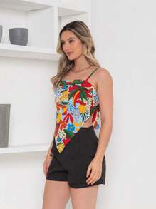 RAW CLOTHING One Size Shirt Set With Tie At The Back And Print, Shorts With Zipper And No Pocket - Black - View 3