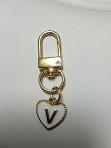 Breloc cu pandantiv inimă cu litere, pandantiv pentru geantă cu litere inițiale A-Z, breloc din aliaj cu farmec de modă, cu carabină, suport pentru chei inițiale personalizate pentru rucsac, portofel, husă pentru căști, pentru prieteni, familie și cupluri, cadou ideal