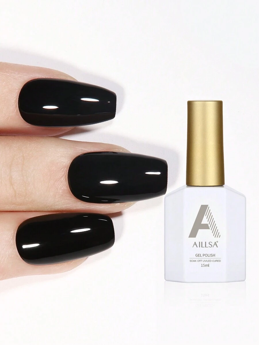 1pc15ml Black Gel Nail Polish, Soak Off Gel Nail Polish ,Long-Lasting And LED/UV Lamp Quick-Drying, For Home Salon Nail Art DIY Nails - 黑色 - 查看 1