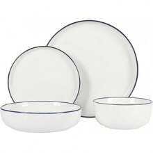 Gibson Home Oslo Porcelain Chip And Scratch Resistant Dinnerware Set, Service For 4 (16pcs), Plates And Bowls Dishes Sets, White - 卡其色 - 查看 4