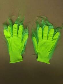 2 件装经典手套绿色毛茸茸手套圣诞节装扮，节日装扮道具 - 彩色 - 查看 4