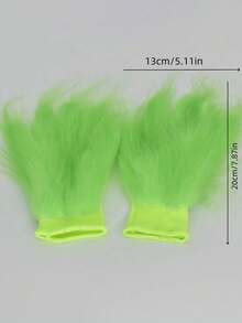 2 件装经典手套绿色毛茸茸手套圣诞节装扮，节日装扮道具 - 彩色 - 查看 2