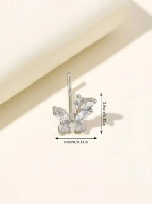 1 件优雅简约银色双蝴蝶鼻钉，适合日常佩戴