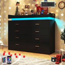 8 Drawer Dresser With USB Charger LED Light, Modern Chest Of Drawers For Closet, Wide Drawer Organizer Cabinet For Bedroom, Living Room, Entryway, Hallway - 美規B型插(110-127V) - 查看 6