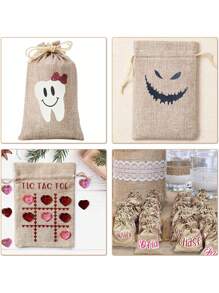 21 pièces/1 set - (comprend 10 sacs + 10 cartes + 1 corde) Sac cadeau en lin à cordon parfait pour les mariages, les douches et les baby showers