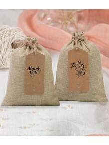 21 pièces/1 set - (comprend 10 sacs + 10 cartes + 1 corde) Sac cadeau en lin à cordon parfait pour les mariages, les douches et les baby showers