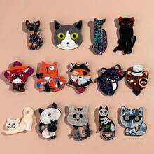 1pc Fashionable Acrylic Patchwork Cute Cat Wearing Hat & Glasses Animal Brooch, Suitable For Women Daily Wear And Gift - Colorful - View 3