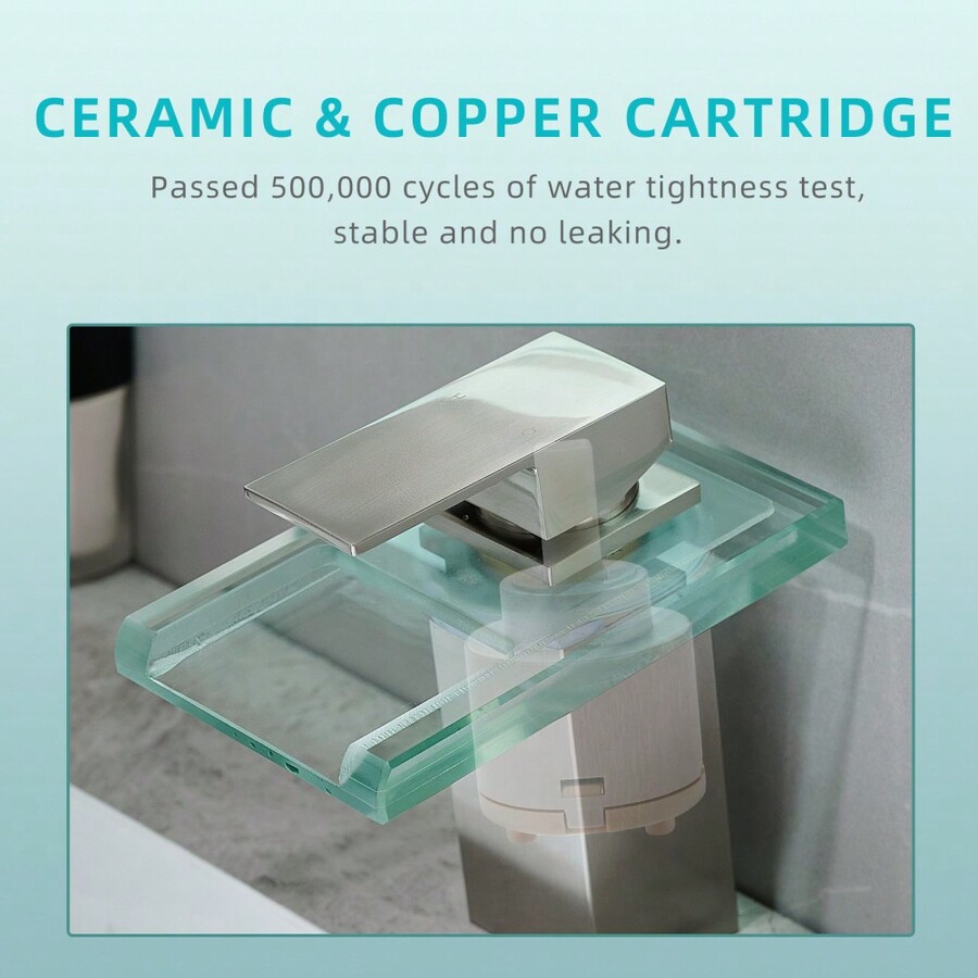 Bathroom Sink Faucet LED Light 3 Colors Changing Waterfall Glass Spout