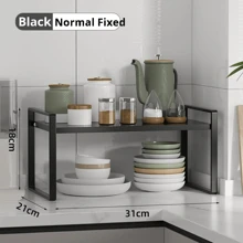 1 Pack Strechtable Kitchen Countertop Organizer, Stackable Cabinet Shelf Organizers, Space Saving Spice Rack Pantry Storage For Bathroom Office Organization (Black, White) - Multicolor - View 14