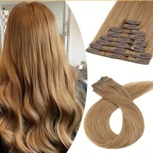 8pcs Clip In Hair Extensions Real Human Hair Clip In Human Hair Extensions Brazilian Remy Human Hair Clip On Hair Extensions 8pcs Per Set With 18 Clips Double Weft #8 - S8 - View 2