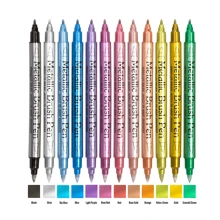 12 Colors Dual Tip Acrylic Paint Pens Markers, Metallic Color Acrylic Paint Pens With Fine Tip & Brush Tip For Rock Painting, Canvas, Wood, Ceramic, Glass, Stone, Fabric, DIY Crafts & Art Supplies Back To School - Multicolor - View 5