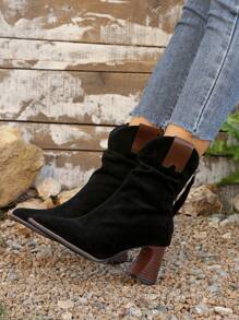 Women's Fashion Casual Boot, Handmade Female Shoes, Retro Suede Platform Western Cowboy Ankle Booties With Pointed Toe,Go With Black Dress - Black - View 5