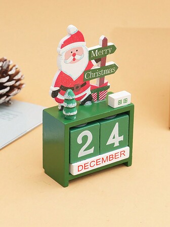 1pc Suitable For Christmas Countdown Ornaments, Christmas Gifts Toys Wooden Calendar Desktop Ornaments Santa Claus Christmas Tree Decorations