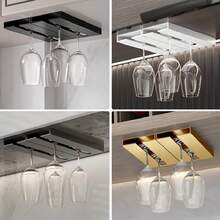 1 件塑料壁挂式酒杯架，家用玻璃器皿储物架，橱柜下高脚杯架，节省空间，无需钻孔即可轻松安装 - 彩色 - 查看 3