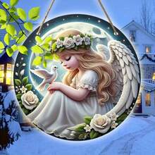 1 件天使主题装饰墙标，圣诞节/新年装饰标，圣诞节/新年礼物，适用于花园、咖啡厅、餐厅、客厅、入口 - 多功能天使墙壁艺术（1 件，7.9x7.9 英寸） - 彩色 - 查看 5