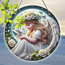 1 件天使主题装饰墙标，圣诞节/新年装饰标，圣诞节/新年礼物，适用于花园、咖啡厅、餐厅、客厅、入口 - 多功能天使墙壁艺术（1 件，7.9x7.9 英寸） - 彩色 - 查看 3