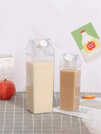 1PC 透明方形水瓶，便携式牛奶纸盒，可重复使用的饮具，适用于牛奶咖啡、果汁饮料、户外健身、登山