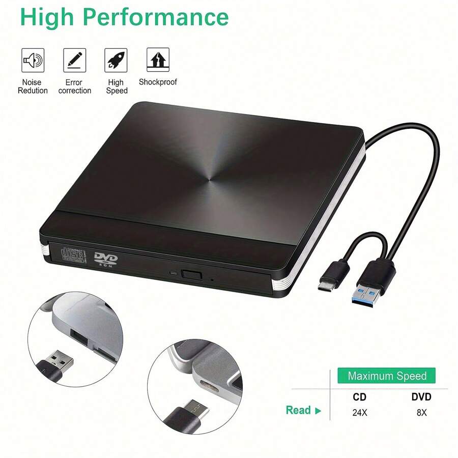 USB 2.0 External DVD Drive, CD/DVD ROM, Portable CD/DVD RW Disc Burner