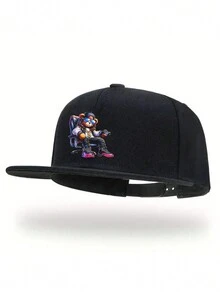 1 件时尚男女通用图案游戏玩家熊印花 Snapback 嘻哈帽，可调节街头运动棒球帽 - 彩色 - 查看 2