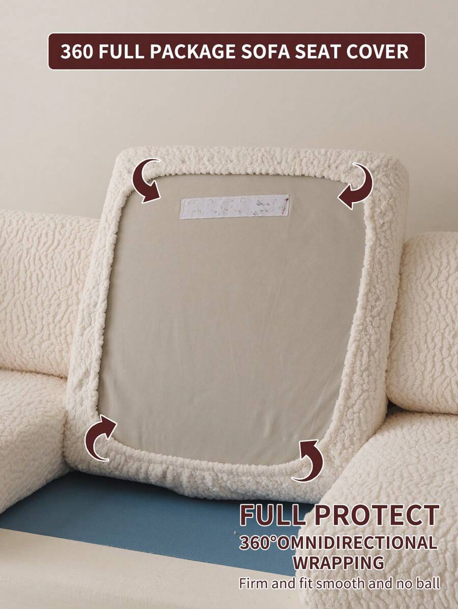 1 件厚毛绒弹性沙发座垫套，防滑 4 季通用沙发保护套，双面柔软羊毛沙发垫，防尘可机洗沙发套，适用于卧室、办公室、客厅 L 型沙发和 1-2-3-4 座