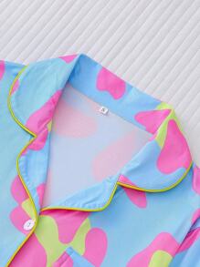 2 件套豹纹休闲服套装，舒适翻领长袖上衣和松紧腰宽松裤，女士休闲户外家居服，秋冬，两件套，秋季服装，清凉浅蓝色 - 藍色 - 查看 3