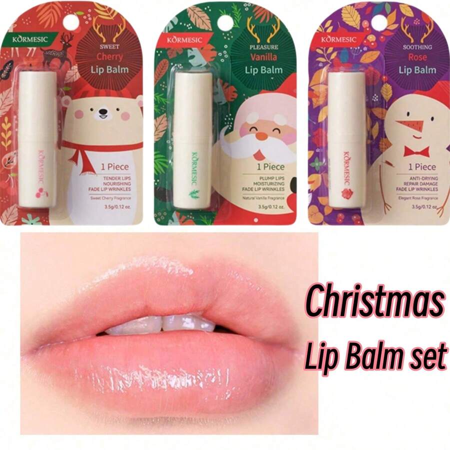 3 件圣诞唇部护理套装，去角质、保湿、抚平唇线润唇膏，完美的圣诞礼物