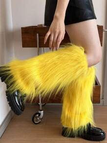 1 Pair Colorful Fluffy Leg Warmers With Punk Skeleton & Panda Striped Pattern, Warm And Over The Knee