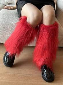 1 Pair Colorful Fluffy Leg Warmers With Punk Skeleton & Panda Striped Pattern, Warm And Over The Knee