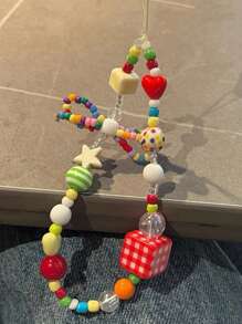 Joivida Cordón para teléfono celular hecho a mano con moño colorido, diseño de dopamina, correa para cámara de cuentas DIY, cuerda antiórdida para teléfono, bolsa para auriculares, colgante para bolsa, para adolescentes, diseño original - Rojo - Ver 3