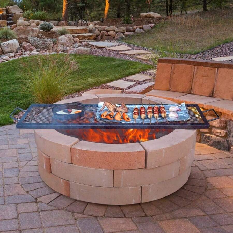 44" Rectangle Cooking Grate Fire Pit Grill Grate X-Marks Heavy-Duty Steel - màu đen - Xem 1