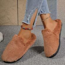 2024 Autumn/Winter Simple Black Plush Solid Color Indoor Thermal Slippers
