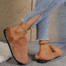 2024 Autumn/Winter Simple Black Plush Solid Color Indoor Thermal Slippers