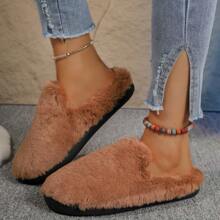 2024 Autumn/Winter Simple Black Plush Solid Color Indoor Thermal Slippers