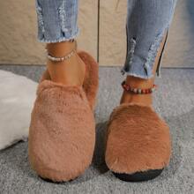 2024 Autumn/Winter Simple Black Plush Solid Color Indoor Thermal Slippers
