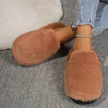 2024 Autumn/Winter Simple Black Plush Solid Color Indoor Thermal Slippers