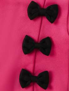 2 件套女孩时尚优雅户外运动甜美休闲简约女士可爱纯色蝴蝶结装饰毛绒圆领长袖运动衫和裤子套装，秋冬 - 彩色 - 查看 3