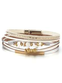 1 件女式皮绳天然石珠和铜管设计白色手链，夏季海滩配饰