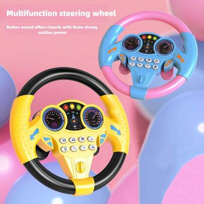 1 件儿童蓝黄后座司机模拟汽车后座音乐多功能旋转方向盘/早教启蒙电动玩具/适合亲子趣味互动室内户外缓解压力小礼物（不含电池）