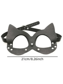 1 件万圣节黑色 PU 皮革女士猫面具、化妆舞会眼罩或超级英雄面具，适合万圣节狂欢派对角色扮演服装 - 彩色 - 查看 3