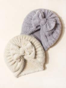 2pcs Baby Hat For Newborn Baby 1-3 Years Bow Hat Plush Hat Baby Girls Fall Clothes Baby Boy Hat Little Girl Hat Set Little Boy Hat Set Baby Autumn And Winter Hair Accessories Toddler Hair Accessories - Multicolor - View 3