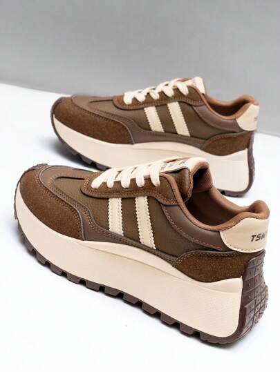 New Chunky Sneakers For Women, Breathable Thick Sole Platform Casual Sneakers, Color Block, Autumn 2024