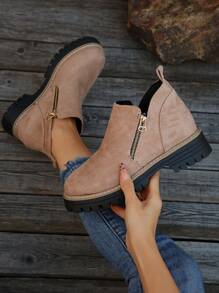 Women Ankle Boots And Short Boots, Female Shoes Winter Boots Women Shoes Flat Heel New Arrival Short Boots Women Shoes With Zipper Pink Chelsea Boots,Perfect With Corset