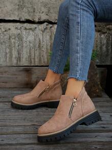 Women Ankle Boots And Short Boots, Female Shoes Winter Boots Women Shoes Flat Heel New Arrival Short Boots Women Shoes With Zipper Pink Chelsea Boots,Perfect With Corset